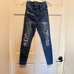 American Eagle Outfitters Distressed Blue Skinny Jeans